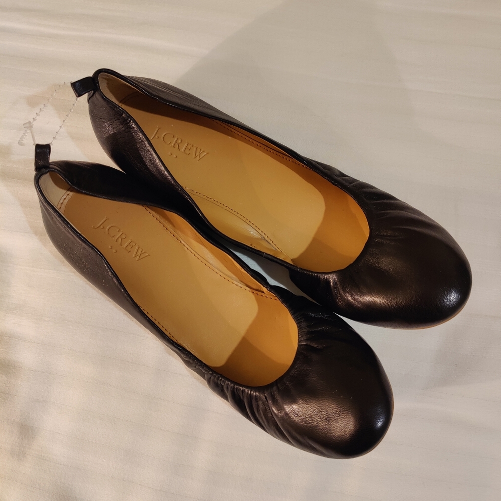 J. Crew Black Leather Ballet Flats